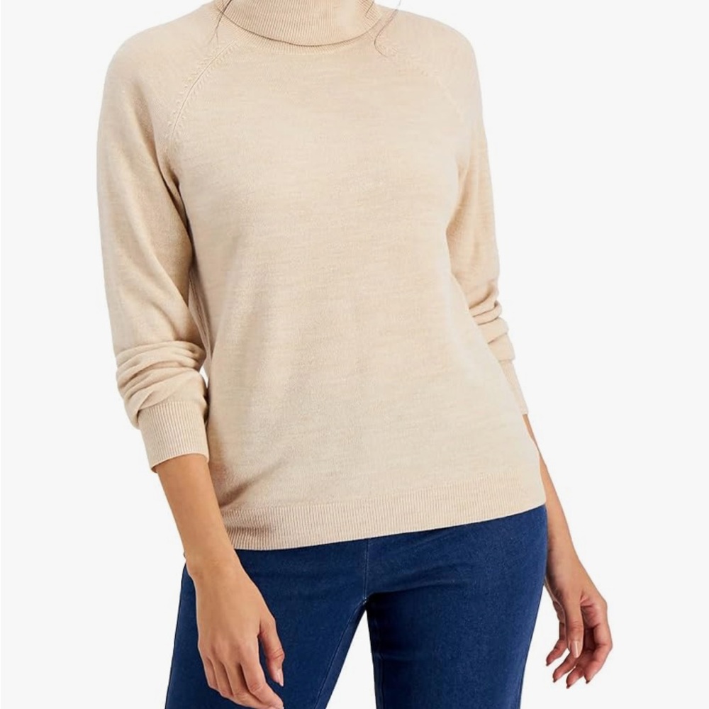 Karen Scott Cream Cowl Neck Sweater with Long Sleeves and Relaxed Fit